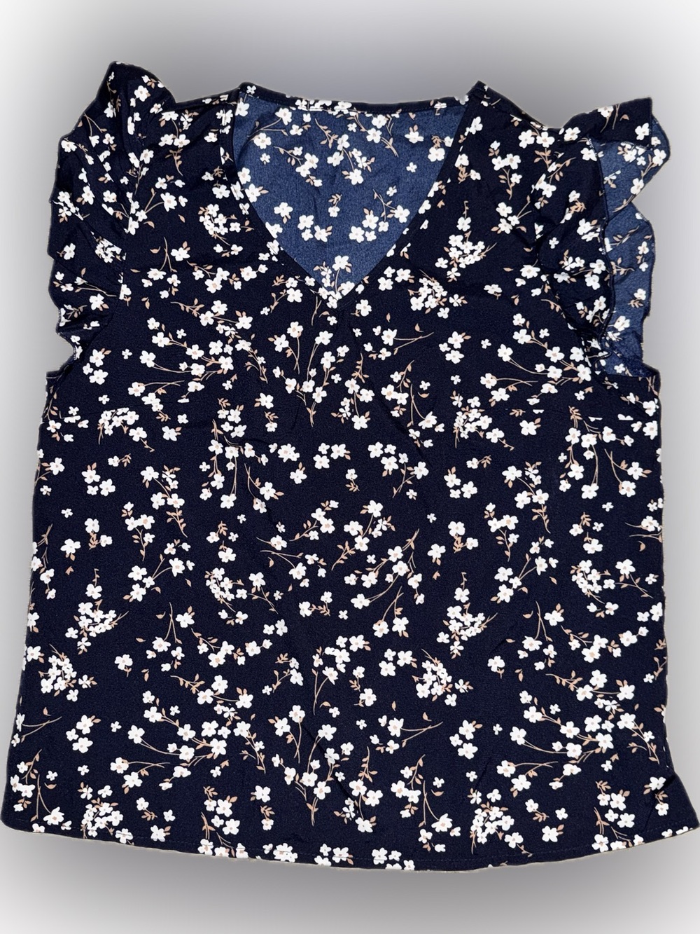 🌸SHEIN Navy Floral Button-Front Blouse